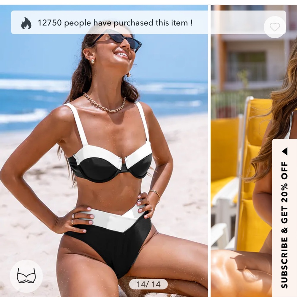 Cupshe Black and White Retro Bikini Set